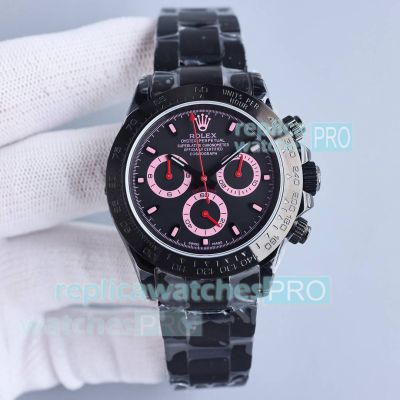 Super Replica Rolex Blaken Daytona Extra Thin Matte Black Watch Pink Markers 